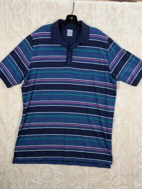 Callaway Opti Dri Mens XL Navy Striped Golf Polo Performance Shirt EUC